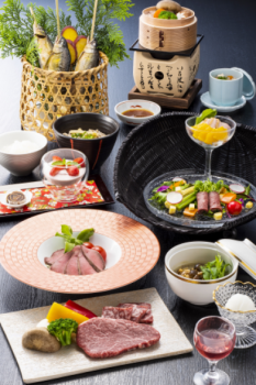 徳島県産　阿波三畜A5阿波牛　　祖谷ジビエ等のお肉がたっぷりの会席料理です。 