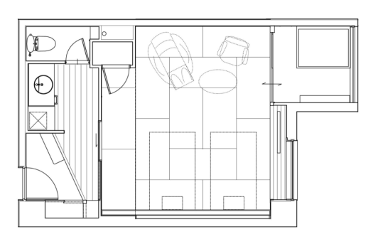 和室14畳(ベッド)＆マッサージチェア＋温泉内風呂付客室「山の菴(いおり)・ベッド」全2室 温泉の内風呂があるモダンな和のベッドルーム。 マッサージチェアを備え付けており、いつでもリラックスしたひと時をお過ごしいただけます。