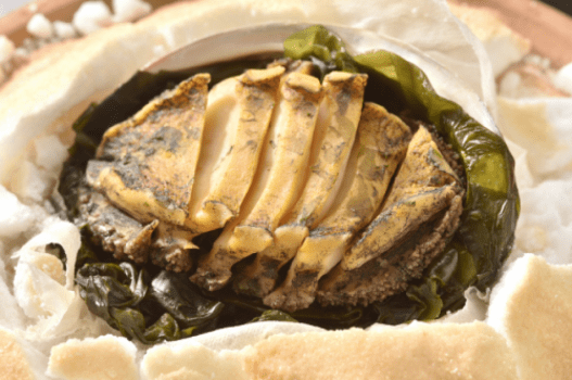 あわびの塩釜　肝醤油でお召し上がりください