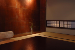 和室10畳＋ツインベッドルーム
マッサージチェア付客室「明時（あかとき）」68平米全1室
柿渋和紙の床の間、無垢の木のフローリング、和と洋の快適さを備えゆったりとしたお部屋。珈琲豆を挽き、マッサージチェアでリラックスしたひと時をお過ごしください。