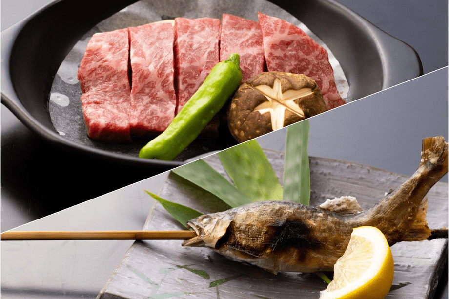 【6/20～9/19◆夏季限定】山形の旬味堪能～最上牛と米の娘ぶた陶板焼&times;地産アスパラ＋鮎の塩焼き～｜★公式HPからのご予約が1,100円お得！公式HP3大特典付き★