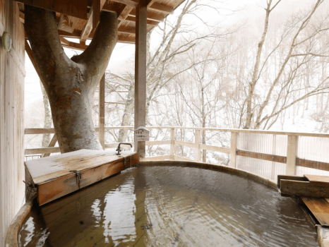 天空の小鳥風呂・丸　雪景色を眺めながら