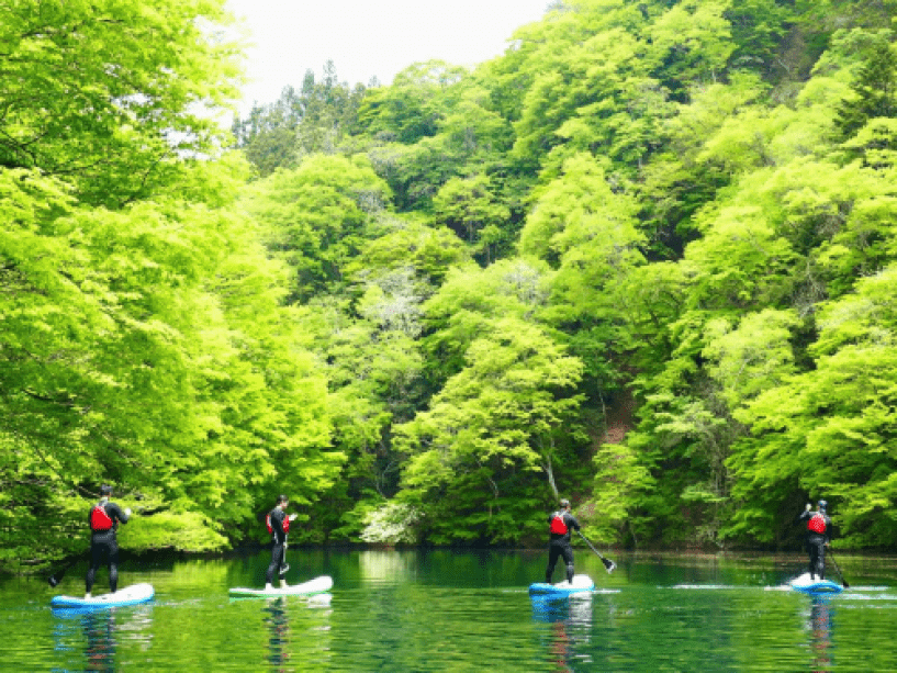 【自然と遊ぼう】ドキドキっ！赤谷湖湖上散歩！スタンドアップパドルボード半日体験付プラン♪