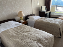 ツインルーム　ベランダから富士山と精進湖を望む