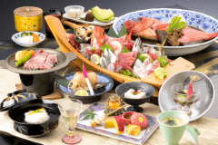 【お部屋食】海の幸欲張りプラン★ 金目鯛の煮付・和牛ステーキをメインに鮑の踊り焼き＆地魚舟盛付き
