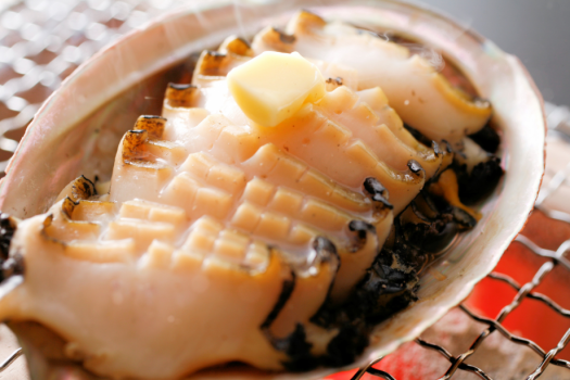 山陰地方のおすすめ食材、日本海で育った鮑を陶板焼きでお楽しみいただけます。