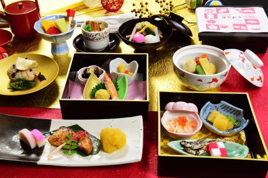 彩り豊かな万葉岬のお正月期間の朝食。