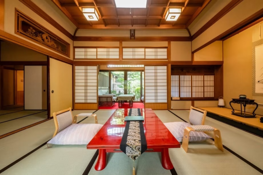 日式房，附露天浴池客房 [松風庵]（自由流動的溫泉水）