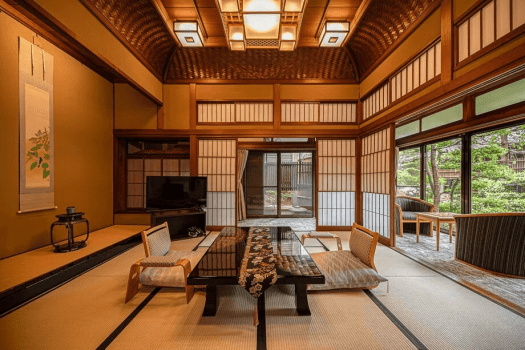 日式房，附露天浴池客房 [松風庵]（自由流動的溫泉水）