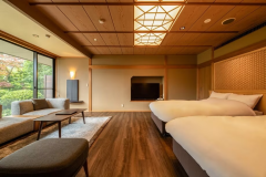 ガーデンスイート 洋室「観月亭」の1室 客室イメージ
セミダブルのツインベッドとゆったりとしたソファを設置。 ガーデンスイート 洋室「観月亭」の1室 客室イメージ
セミダブルのツインベッドとゆったりとしたソファを設置。