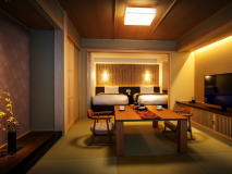 ★2022年1月リニューアル★＜渓谷側＞【プレミアムルームB(38平米) 展望風呂付】禁煙
 和洋室タイプの展望風呂付きプレミアムルームがOPEN。