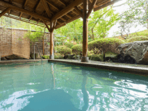 【佳宵の湯】 光を受け、煌めくエメラルドグリーン。泉質の豊かさを教えてくれます