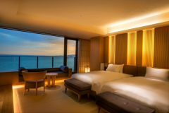 <絶景海側/夕凪フロア>【桔梗・紫紺】シモンズ製ベッドダブルサイズ(140㎝×205㎝)を完備、ごゆっくりとお寛ぎ下さい <絶景海側/夕凪フロア>【桔梗・紫紺】シモンズ製ベッドダブルサイズ(140㎝×205㎝)を完備、ごゆっくりとお寛ぎ下さい