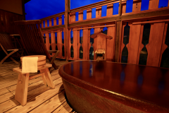 川の寮四季彩の露天風呂。
陶器で出来ており、大人1名様～2名様でご利用頂けます。
日本三名泉の名湯を存分にお楽しみ下さい。