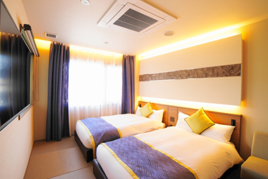 [New Building] Japanese-style Modern Twin Room with indoor bath using hot spring water and Mount Ishizuchi view
