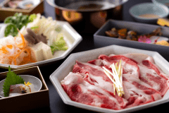 お部屋での「奈義牛」のしゃぶしゃぶ鍋ディナーセットをお愉しみください（イメージ）