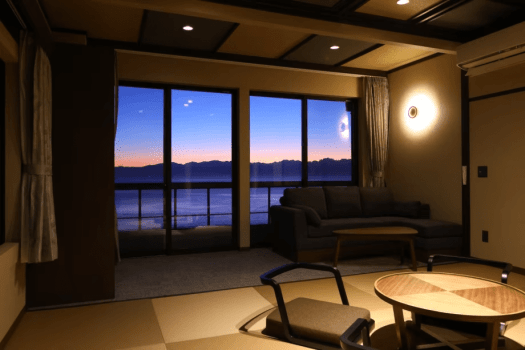 【NEWオープン】客室及びバスルームから富山湾と立山連峰の眺望を望む和モダン角部屋客室C