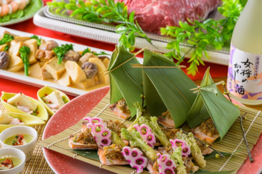 ＜春色フェア＞春の旬のこだわり料理をはじめ山形の郷土料理が並びます。