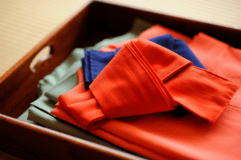 月岡ホテルの浴衣は男女ともに珍しい「大名行列柄」です。