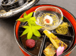 2026年5月6月《お献立一例》前菜：順菜、鮎山椒煮、蕗味噌、山桃蜜煮、竹の子田楽♪