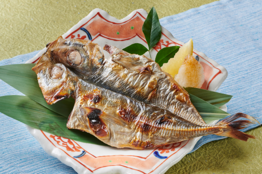 【御朝食】一番人気の鯵干物です。焼き立てをご提供しております♪