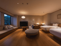 自家源泉ミストサウナ＋自家源泉掛け流し半露天風呂付き『なずむ』２ベッド＋２エキストラ