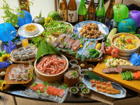 新鮮なお造りや柔らかなお肉料理、スイーツまで贅沢に並ぶ40品以上の豪華なバイキングです。 新鮮なお造りや柔らかなお肉料理、スイーツまで贅沢に並ぶ40品以上の豪華なバイキングです。