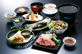 Example of dinner．※We do not currently offer grilled river fish with salt.