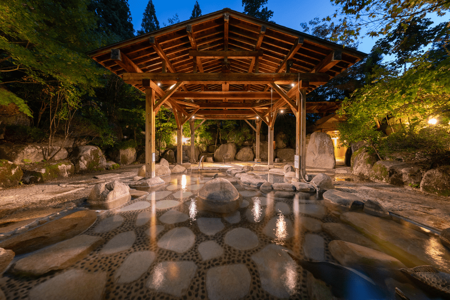 ライトアップされた夜の庭園