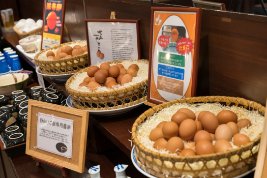 3種の卵を食べ比べもできます／朝食