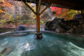 紅葉に染まる深山清流と一体の、女性露天風呂　美肌の湯