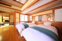 &Lt;【禁煙】バリアフリー露天風呂付和洋室&Gt;ベッドスペースの様子。