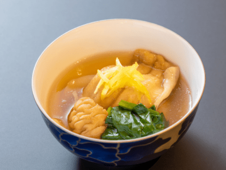 焚合せ　名和産かぶら、穴子姿煮、青菜　柚子