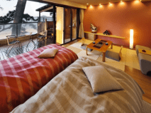 【日本海☆萩指月温泉】最上階・露天風呂付客室【さざんか】4階・和洋ルーム・シモンズセミダブルベット＋琉球畳6畳・陶器風呂（イメージ）※2025年1月リニューアル（お部屋の一部分と露天風呂の一部分を改装）◆令和2年2月1日より禁煙となりました◆