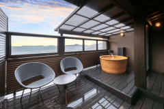 【オーシャンビュー☆萩指月温泉】最上階・露天風呂付客室「ひなぎく・4階」（一例）※写真は「ひいらぎ」ですが確約は致しかねます。（2024年7月・露天風呂部分のみリニューアル）