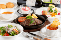 肉の旨みたっぷり柔らかな味のある170gの国産和牛鉄板ステーキコース《自家製和風ソース》