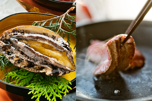 【あわび陶板焼き】or【長萩和牛陶板焼き】