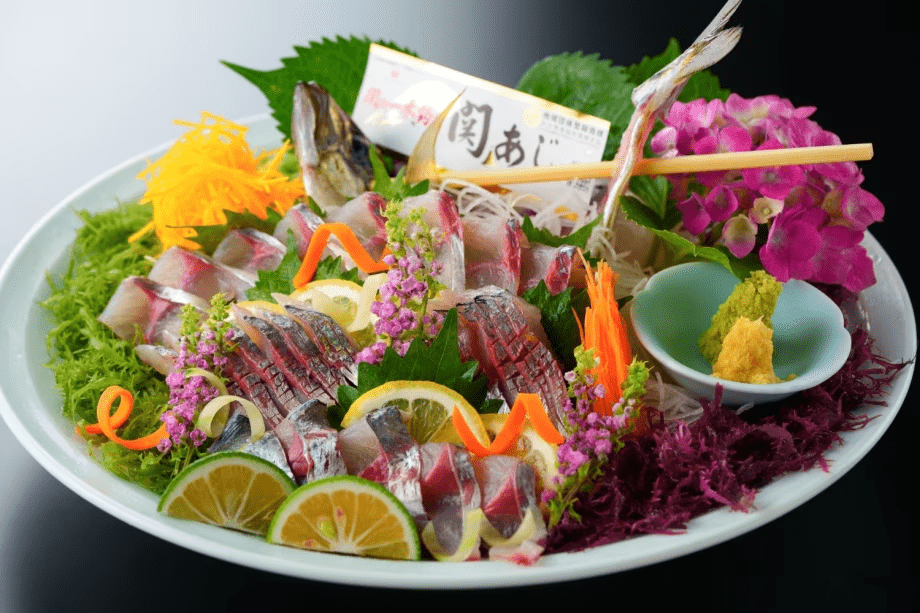 【お料理ランクアップ】佐賀関直送の関あじ姿造り付き！おおいた和牛の蒸ししゃぶ会席料理＜夕食お食事処＞