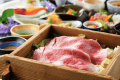 【お料理ランクアップ】佐賀関直送の関あじ姿造り付き！おおいた和牛の蒸ししゃぶ会席料理＜夕食お食事処＞