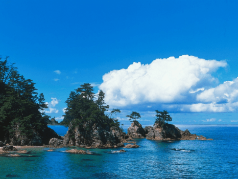 洞窟、白砂の浜など、様々な地形を観察できる「浦富海岸」。文豪島崎藤村も絶賛したという景勝地です。