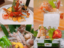 春限定の【もさ海老会席】。新鮮な刺身と炭焼きがお勧めです。